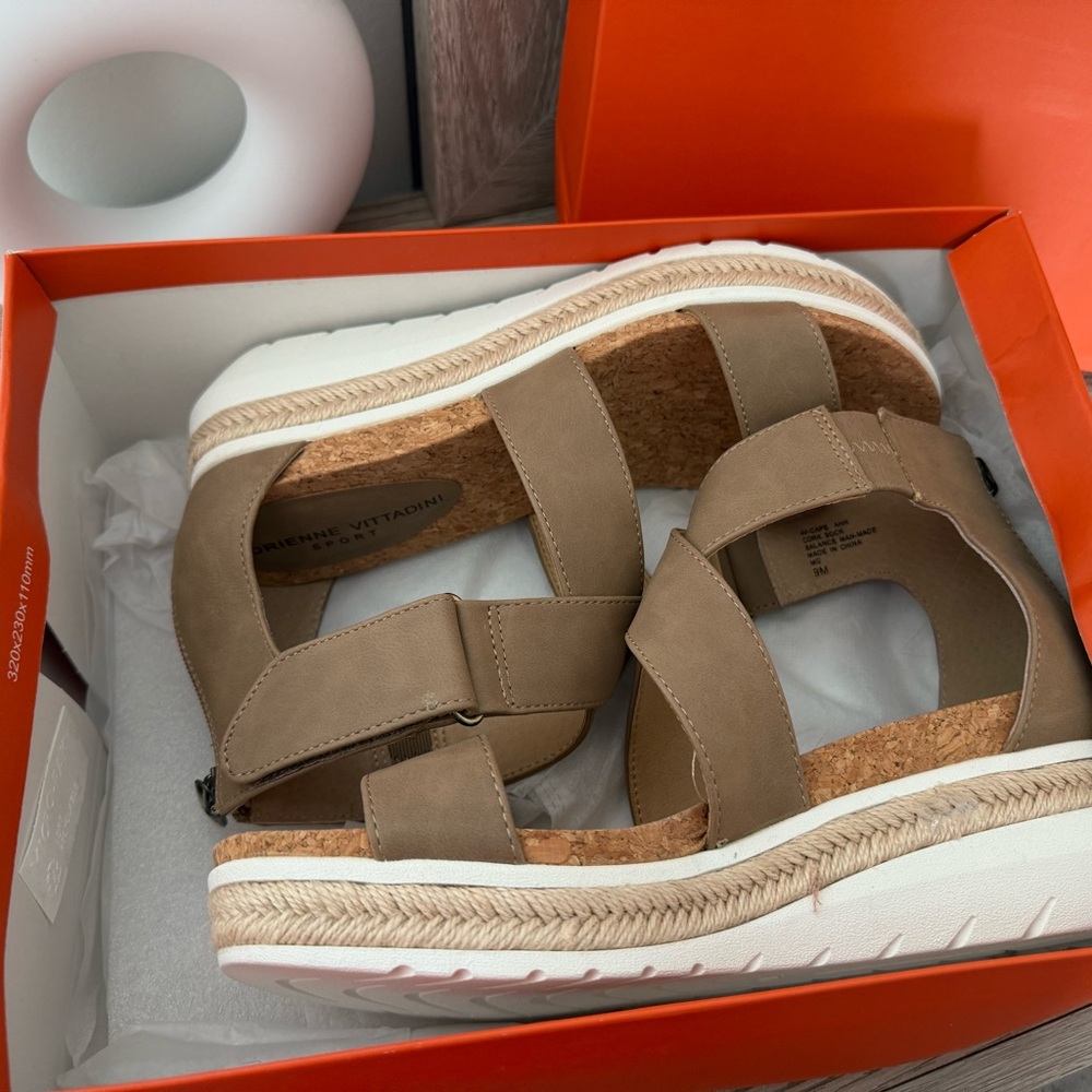 Adrienne Vittadini Tan Chunky Sandals